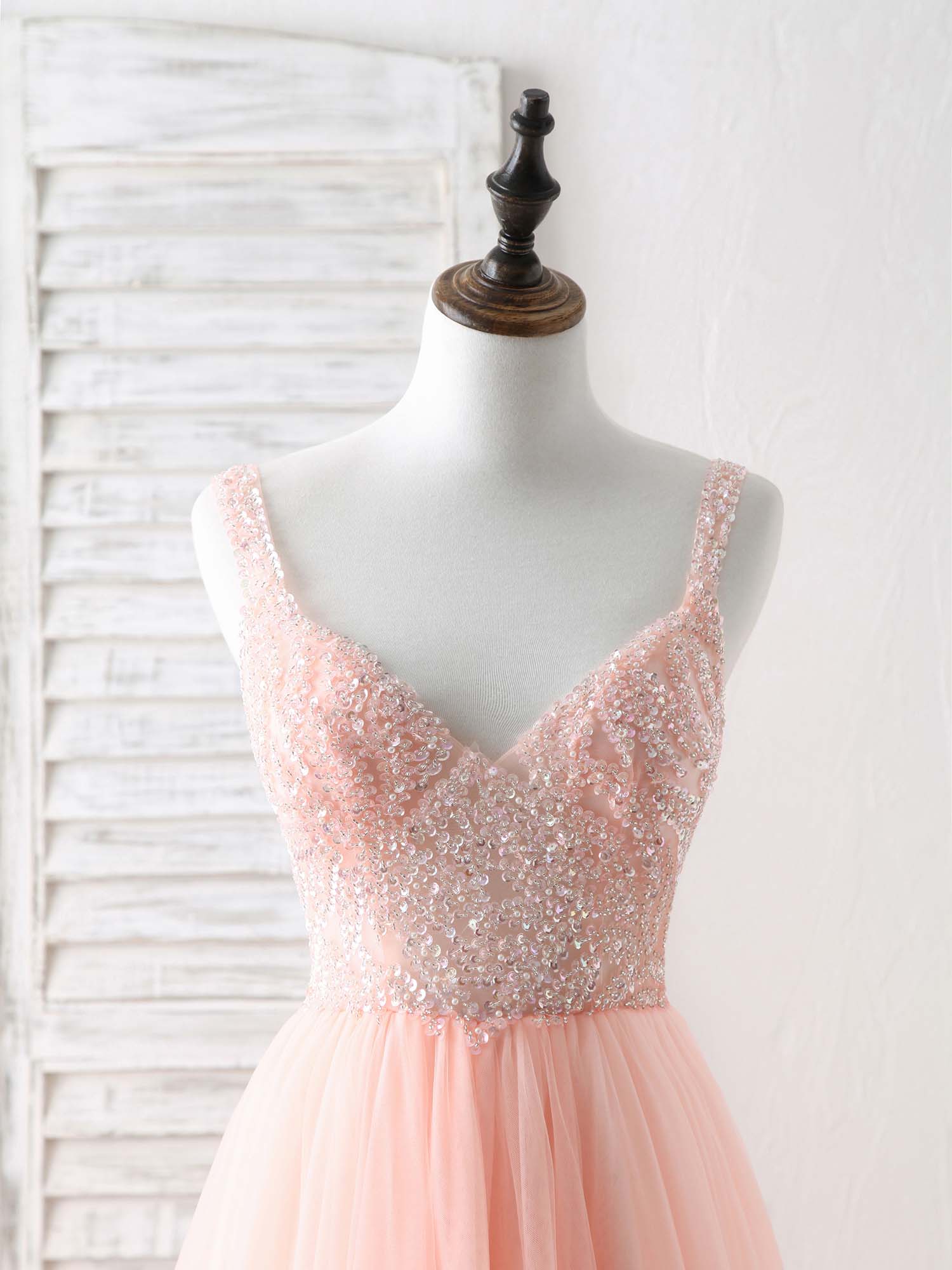 Unique Tulle Beads Long Prom Dress, Tulle Evening Dress - Deanwangkt