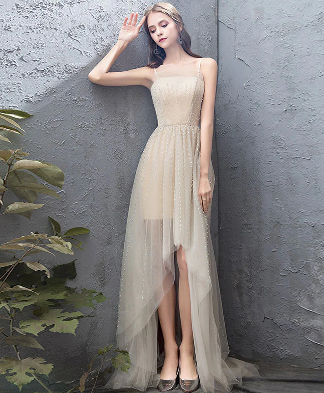 Champagne Tulle High Low Prom Dress, Champagne Evening Dress - Deanwangkt
