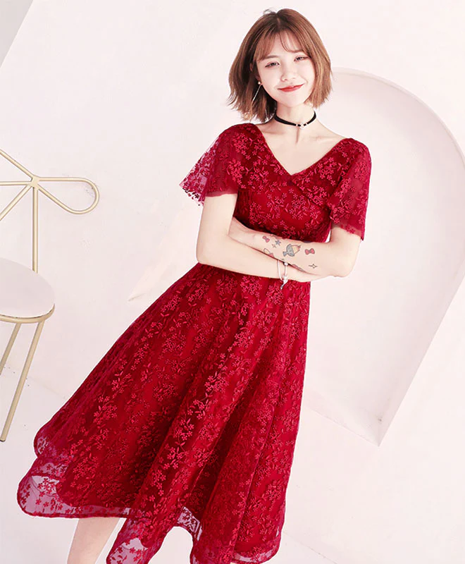 Cute Lace Short Prom Dress, Lace Evening Dress - Deanwangkt
