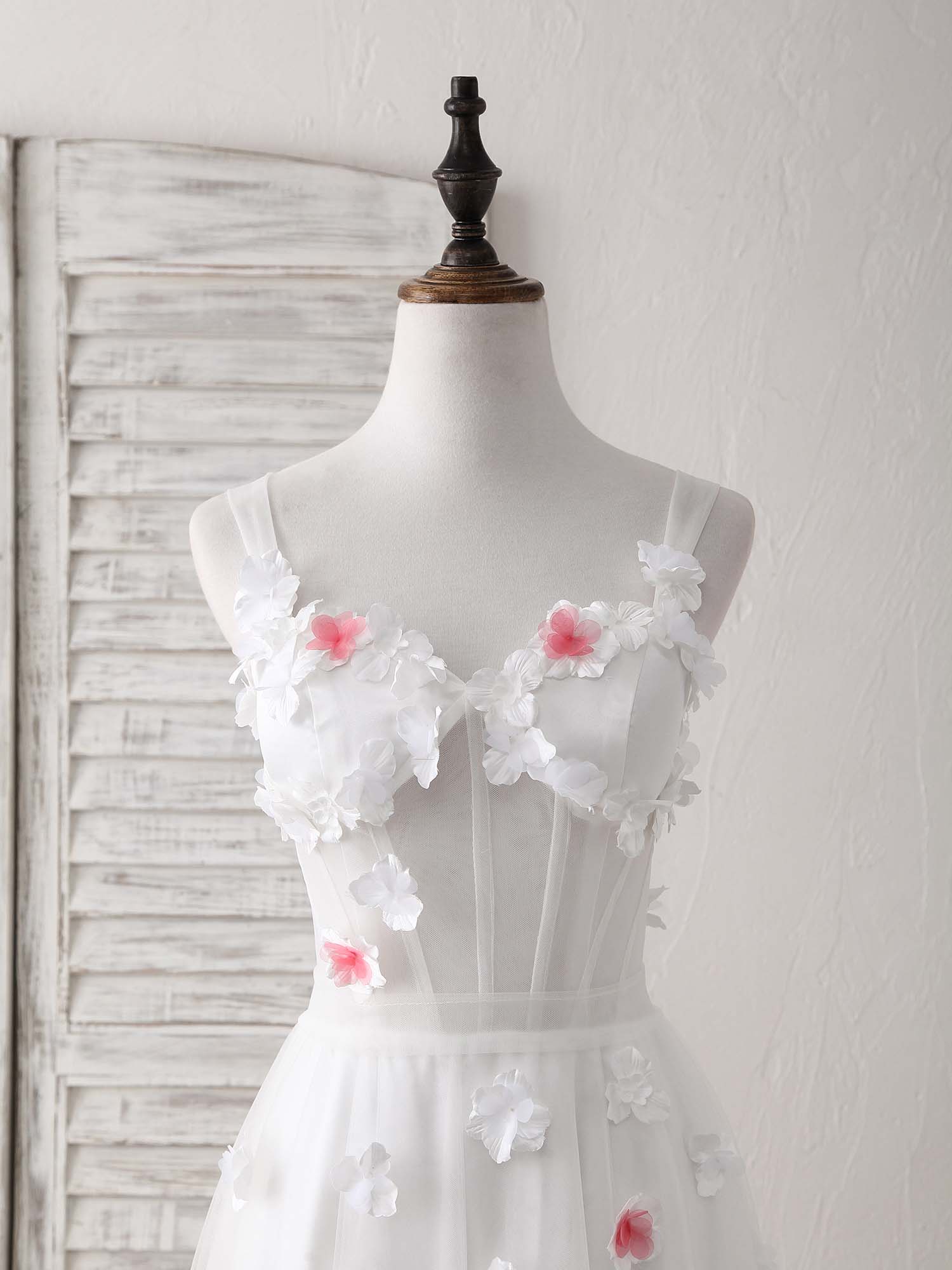 Unique White Sweetheart Tulle Long Prom Dress White Evening Dress - Deanwangkt