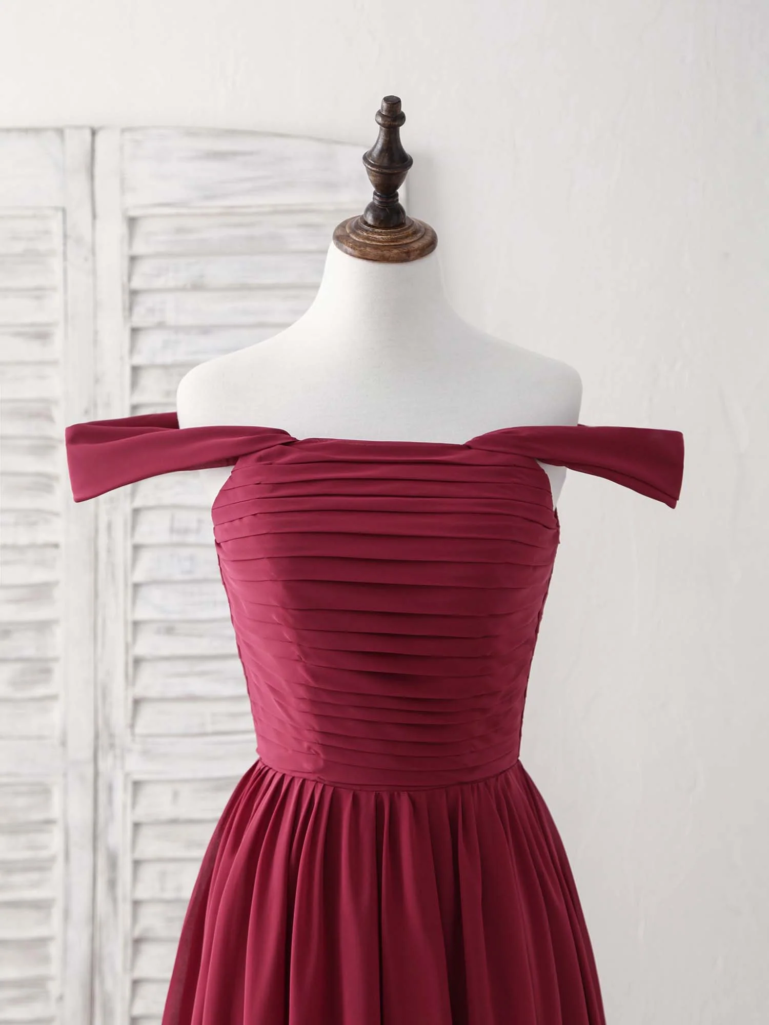 Burgundy Chiffon Off Shoulder Long Prom Dress Burgundy Bridesmaid Dress - Deanwangkt