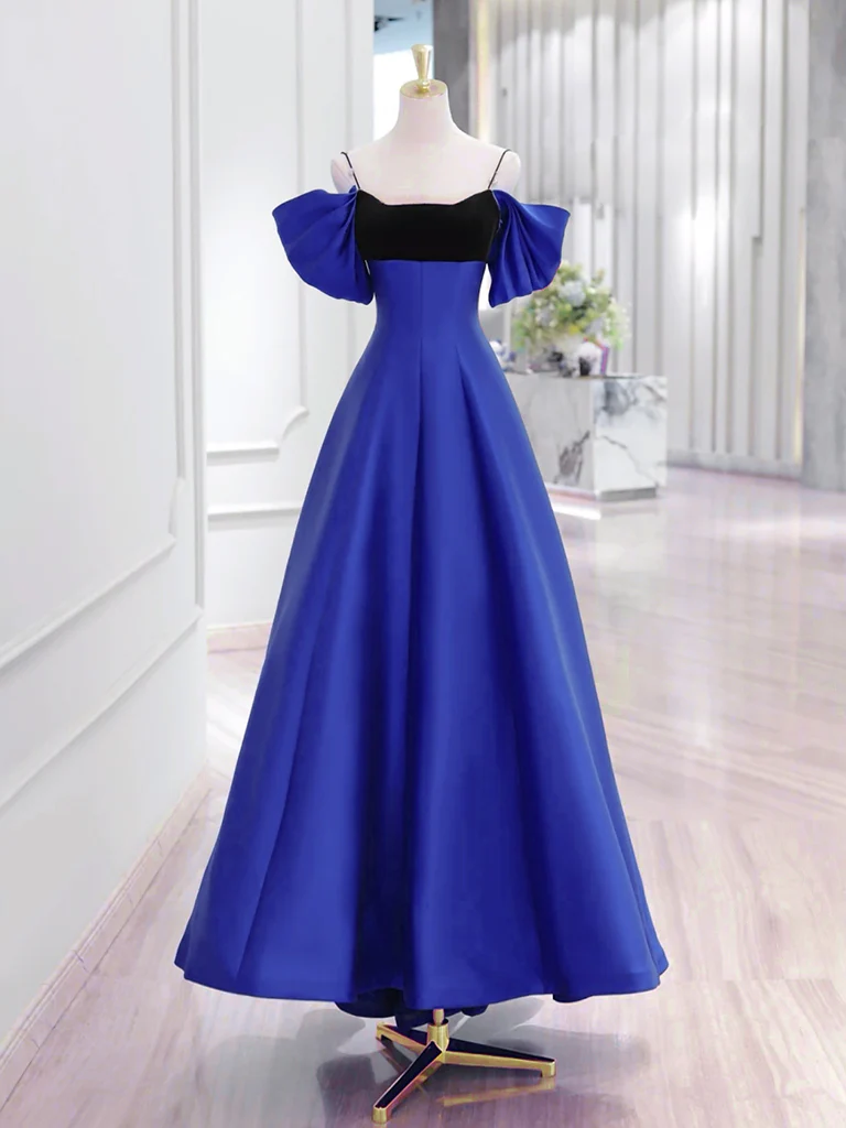 A-Line Off Shoulder Satin Dark Red Long Prom Dress, Red Long Formal Dress - Deanwangkt