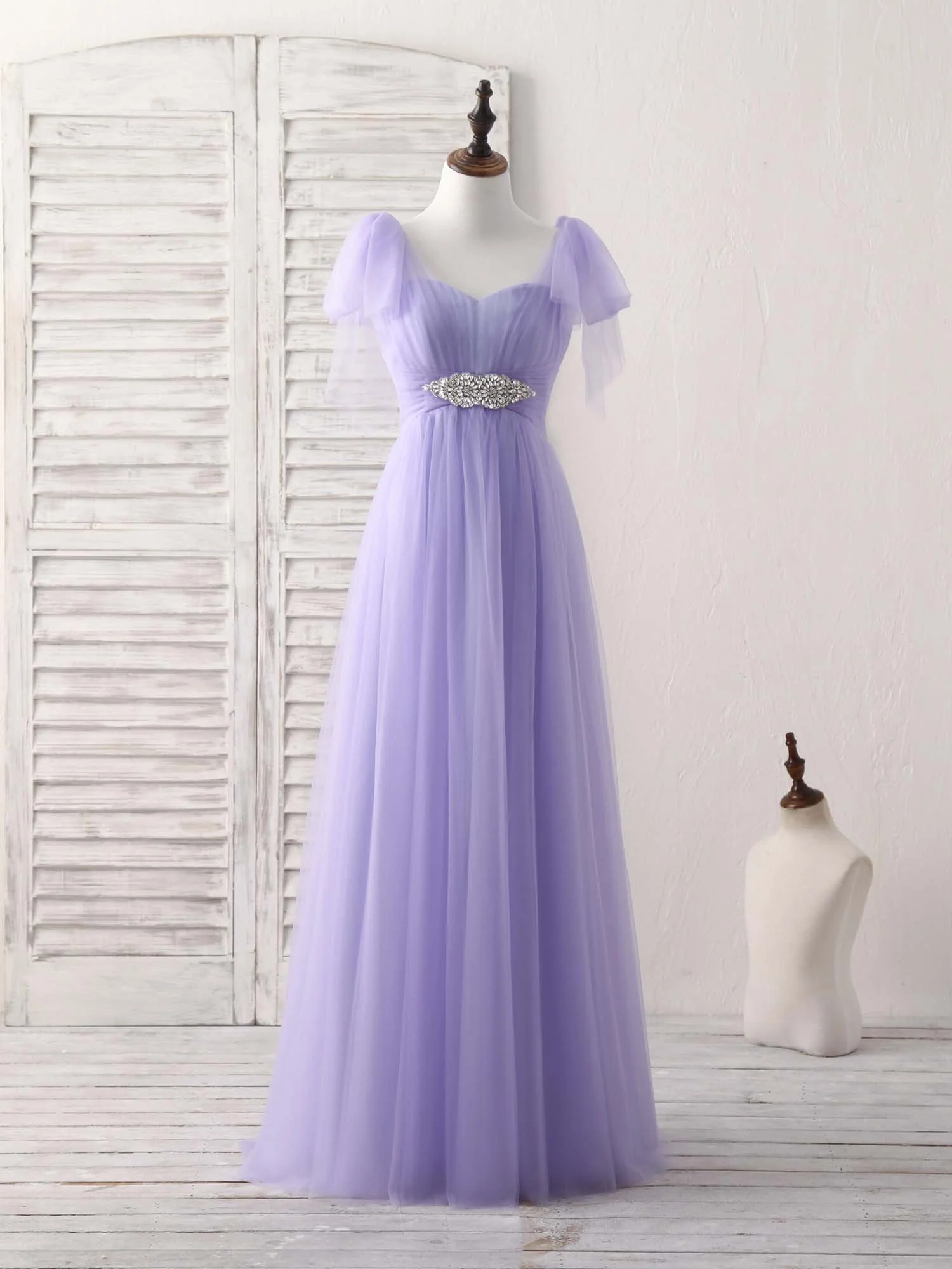 Purple Sweetheart Neck Tulle Long Prom Dress Purple Bridesmaid Dress - Deanwangkt