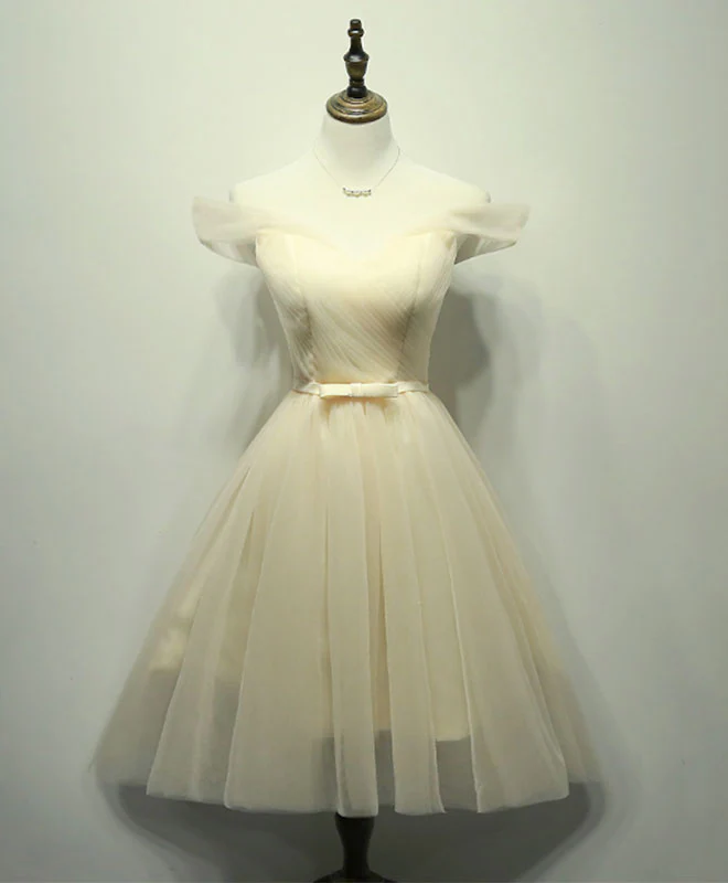 Simple V Neck Tulle Off Shoulder Short Prom Dress Pink Homecoming Dress - Deanwangkt