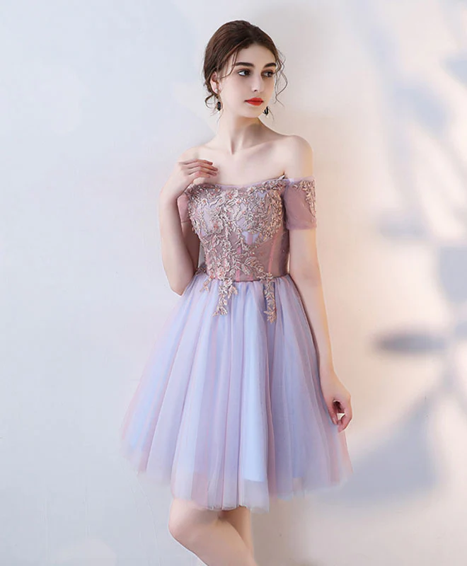 Cute Lace Off Shoulder Short Prom Dress, Homecoming Dress - Deanwangkt