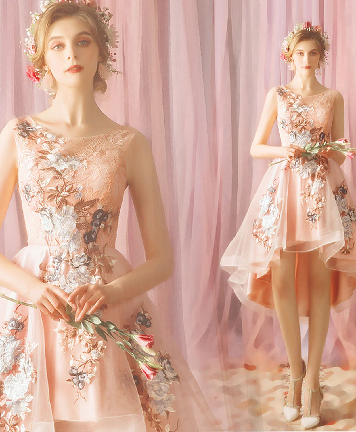 Pink Tulle Lace Short Prom Dress, Homecoming Dress - Deanwangkt