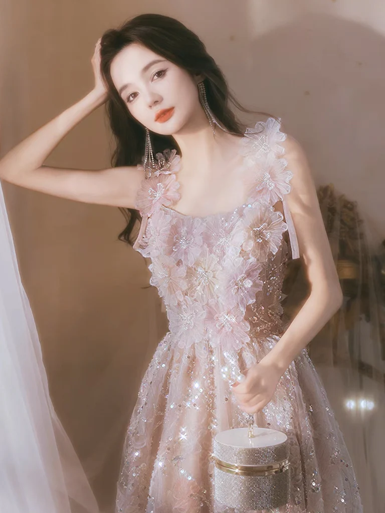 Unique Tulle Lace Pink Long Prom Dress, Lace Pink Long Evening Dress - Deanwangkt