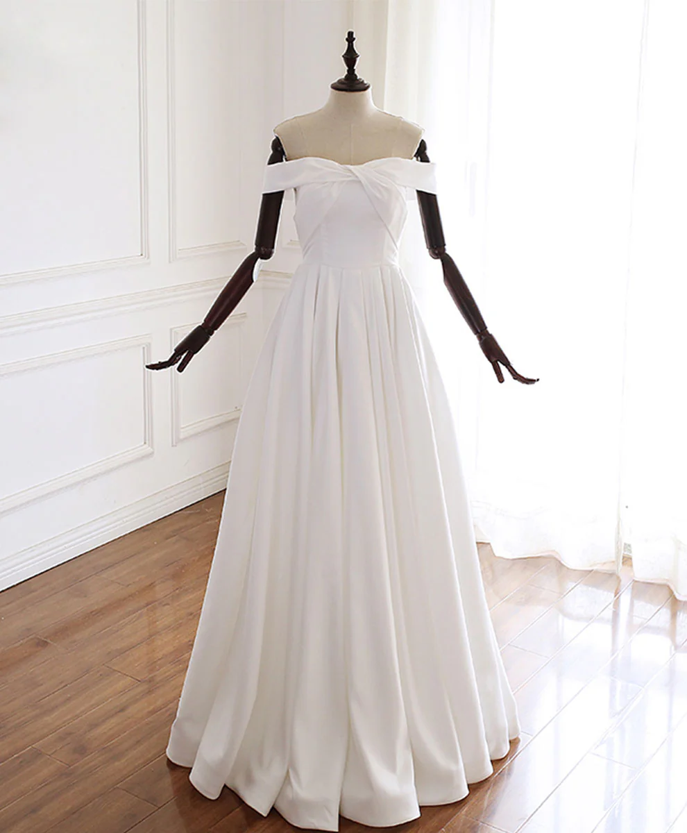 Simple White Off Shoulder Long Prom Dress White Evening Dress - Deanwangkt
