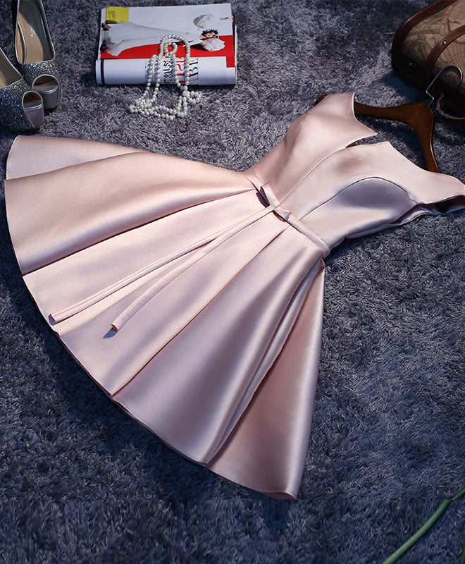 Simple Pink A Line Satin Short Prom Dress, Pink Homecoming Dress - Deanwangkt