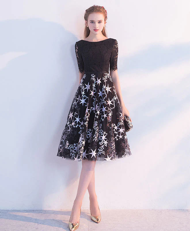 Black Lace Tulle Short Prom Dress Tulle Lace Homecoming Dress - Deanwangkt