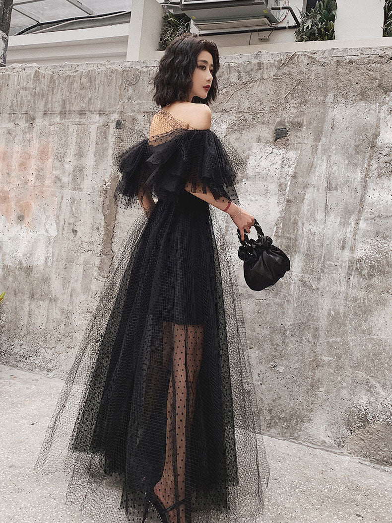Black Tulle Long Prom Dress, Formal Dress Black Graduation Dresses - Deanwangkt