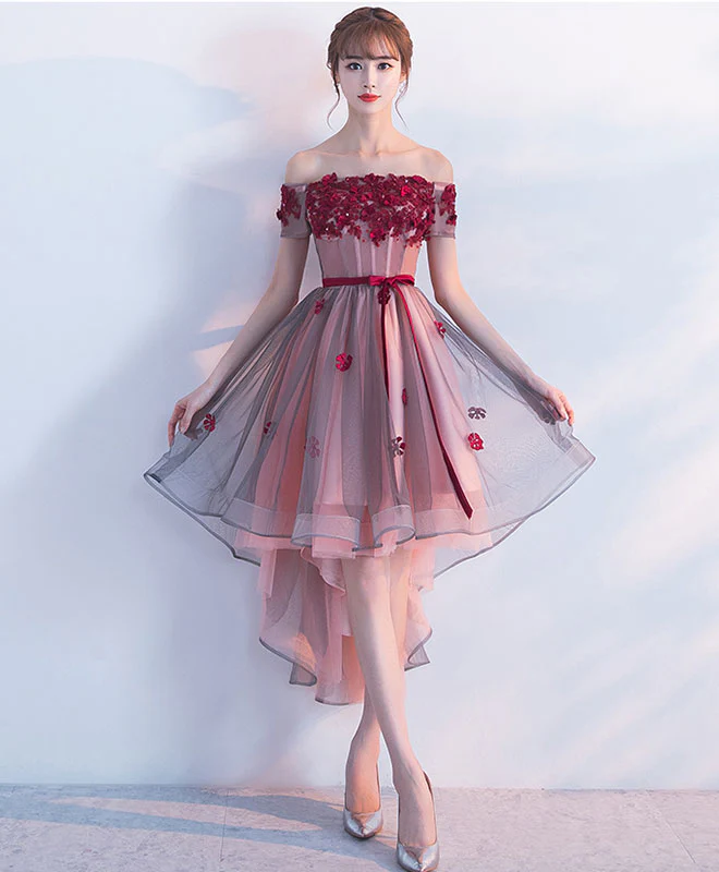 High Low Lace Tulle Off Shoulder Prom Dress, Homecoming Dress - Deanwangkt