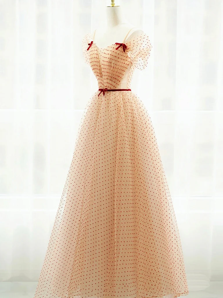 A-Line Champagne Tulle Long Prom Dress, Champagne Long Formal Dress - Deanwangkt