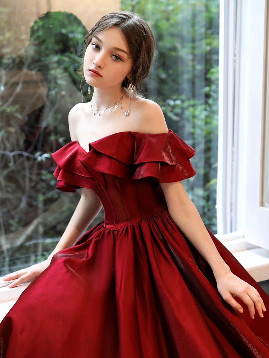 Simple A line Satin Long Prom Dress, Burgundy Bridesmaid Dresses - Deanwangkt