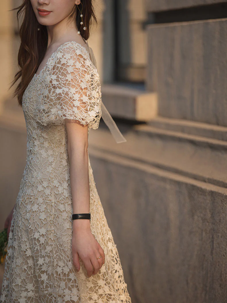Beige Tulle Lace Short Prom Dress, Beige Homecoming Dress - Deanwangkt