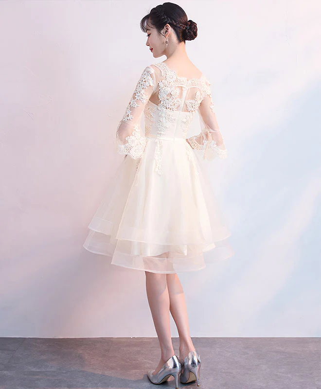 Champagne Tulle Lace Short Prom Dress, Champagne Homecoming Dress - Deanwangkt