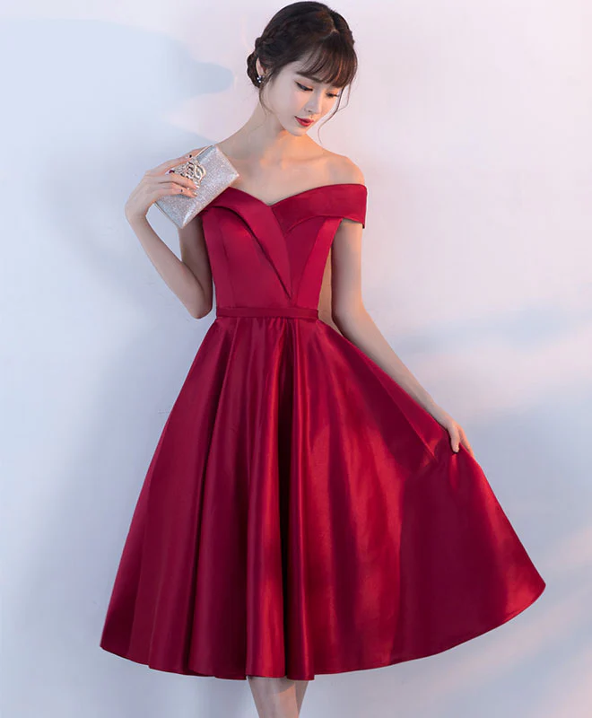 Burgundy V Neck Short Prom Dress, Burgundy Homecoming Dress - Deanwangkt