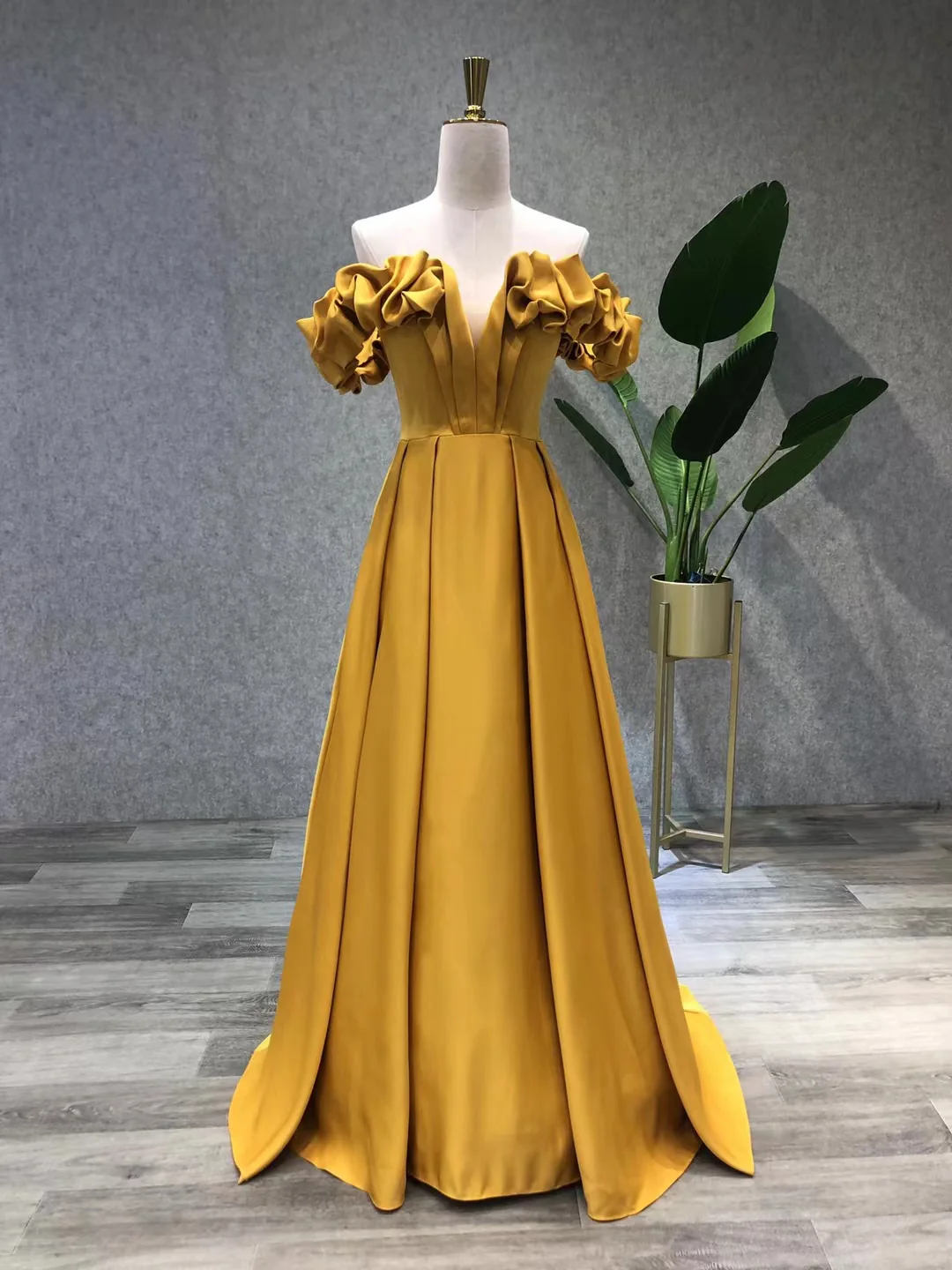 Simple Yellow Satin Long Prom Dress, Yellow Evening Dress - Deanwangkt