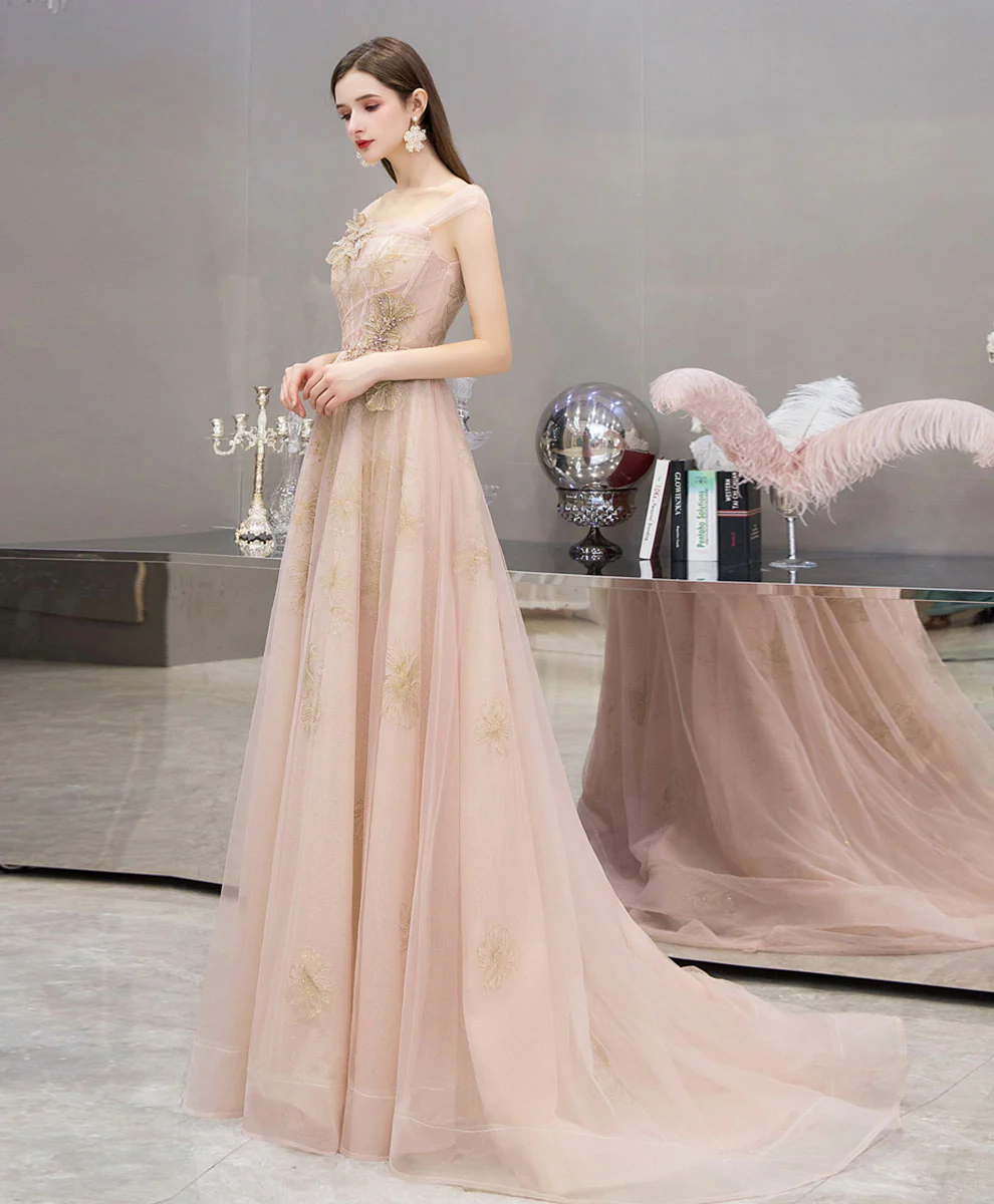 Pink Tulle Lace Long Prom Dress Pink Tulle Formal Dress - Deanwangkt