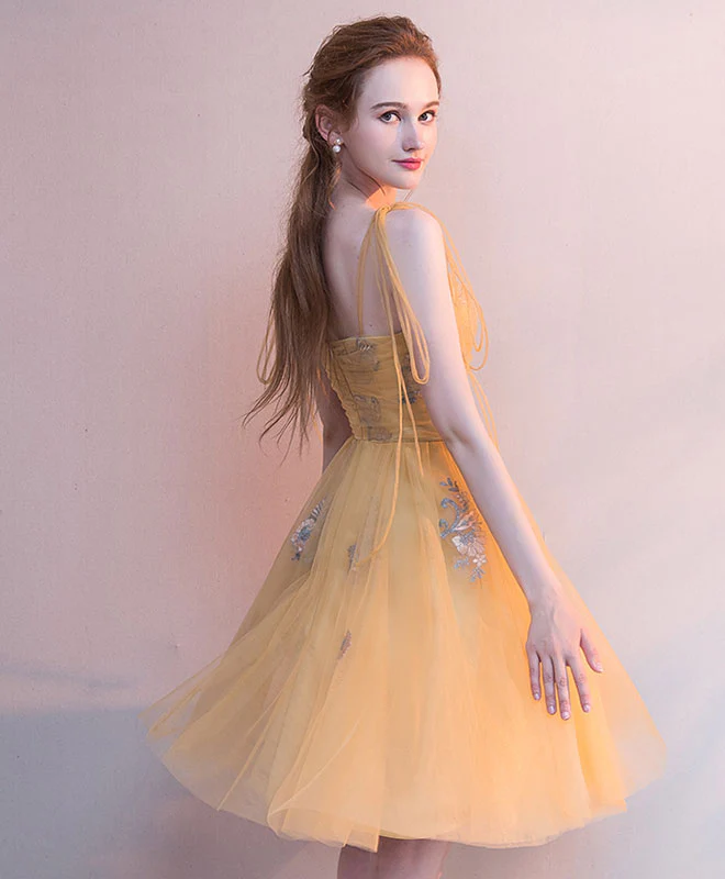 Simple Yellow Tulle Short Prom Dress, Yellow Homecoming Dress - Deanwangkt