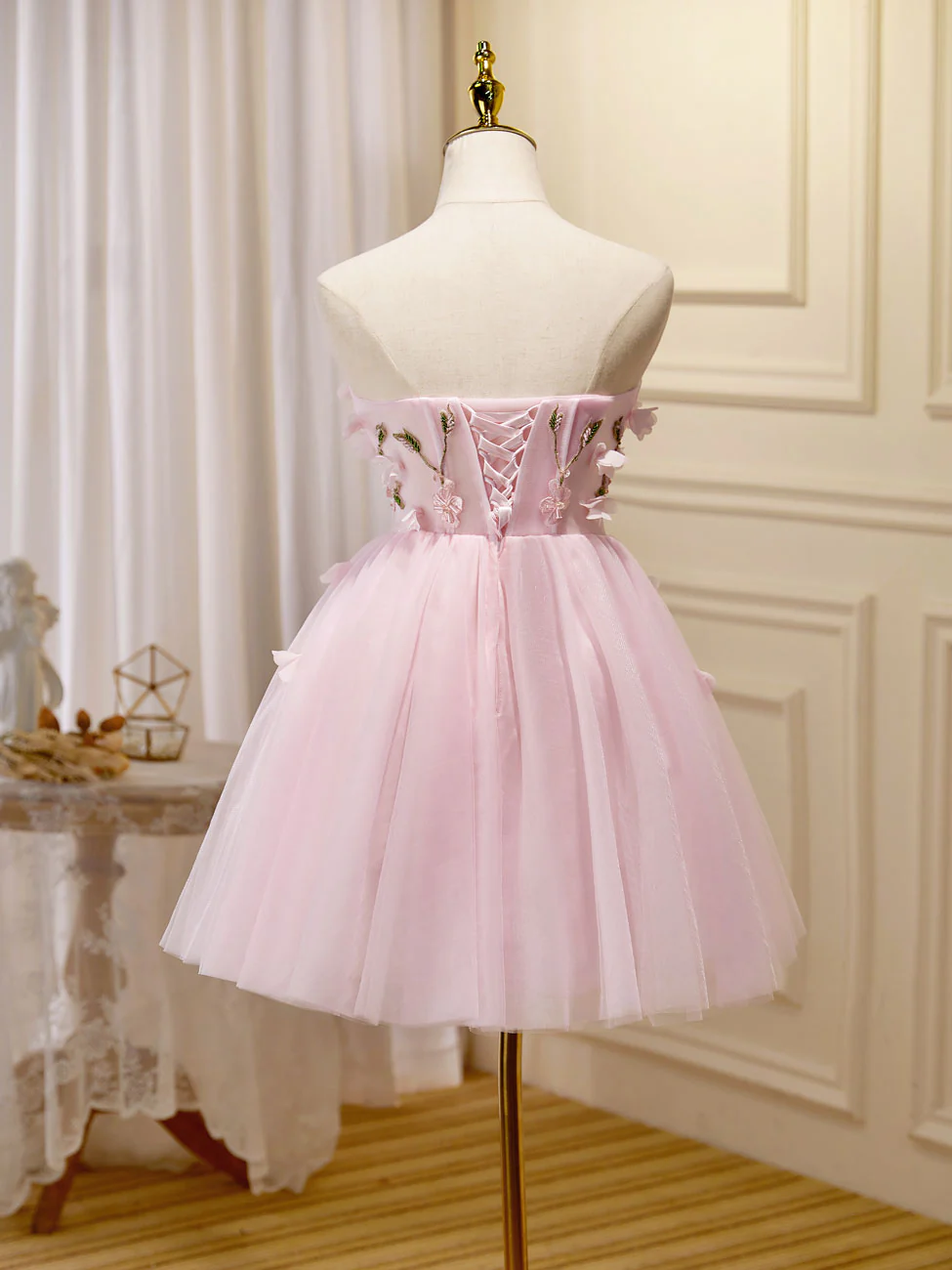 Mini/Short Pink Prom Dress, Cute Pink Homecoming Dresses with Beading Applique - Deanwangkt