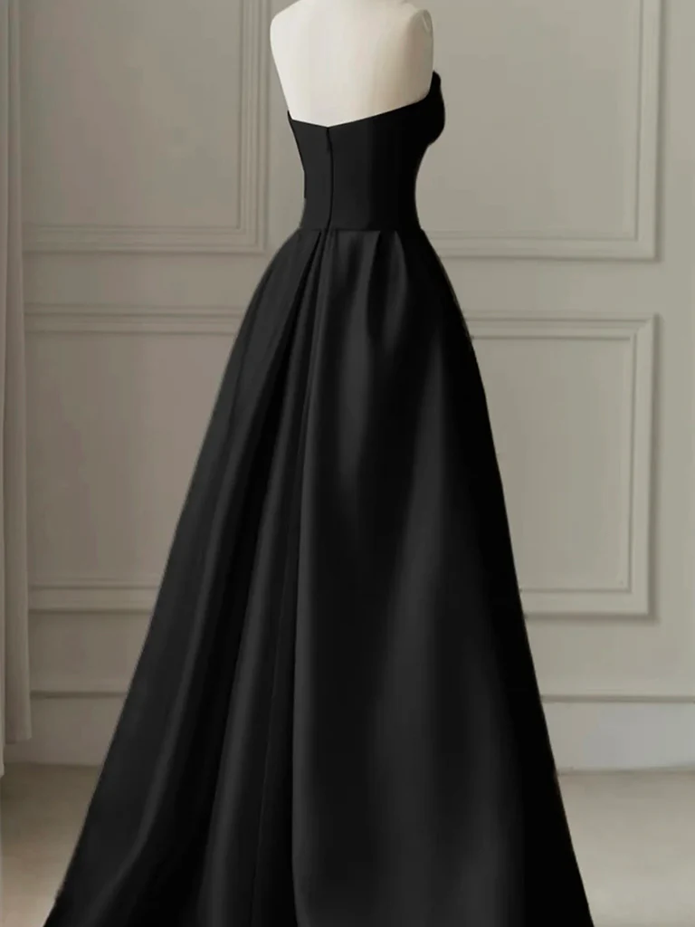 A-Line Tulle Satin Black/White Long Prom Dress. Black Long Formal Dress - Deanwangkt