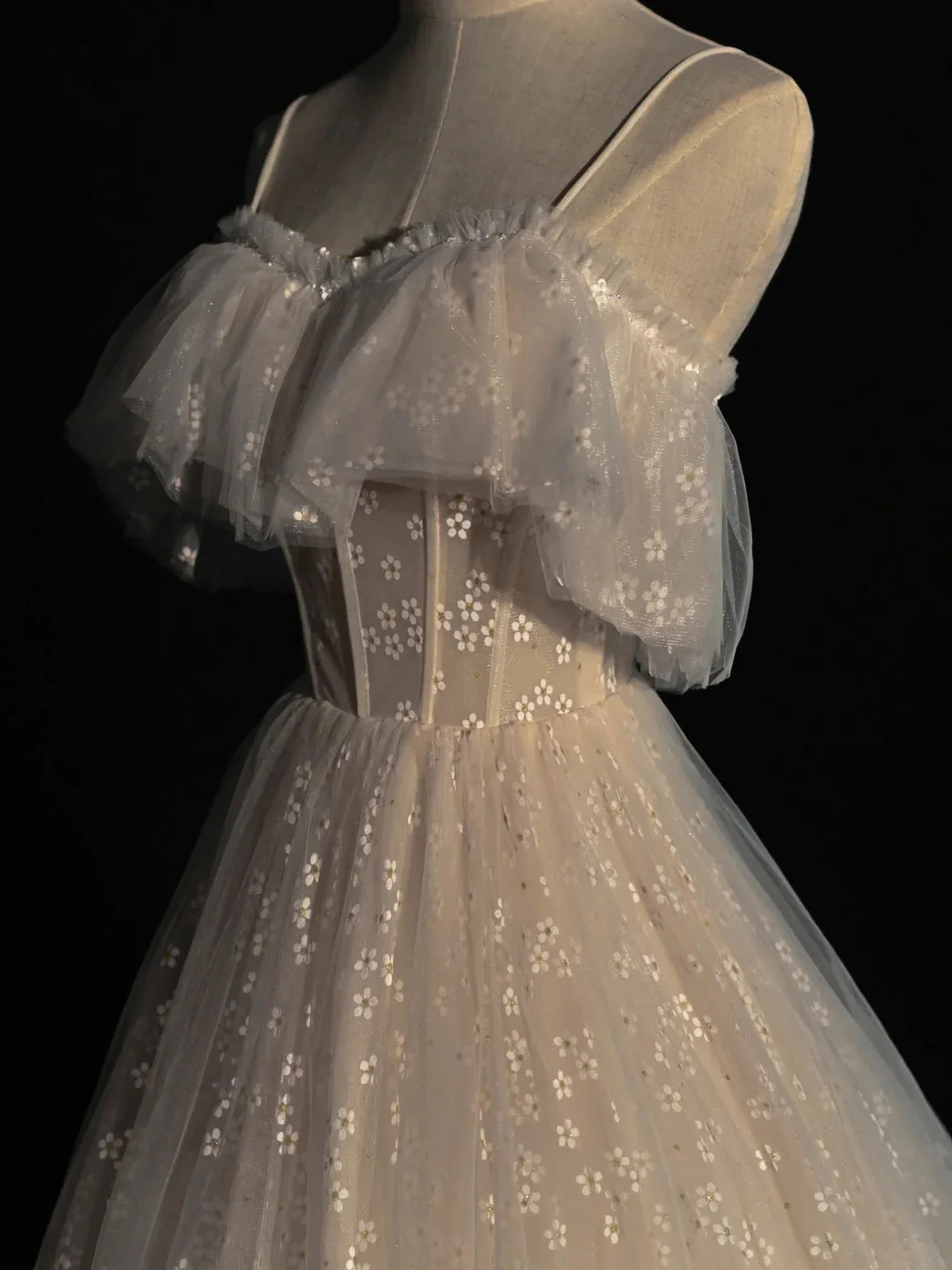 Gray blue/champagne  Tulle Long Prom Dress, Tulle Formal Graduation Dresses - Deanwangkt