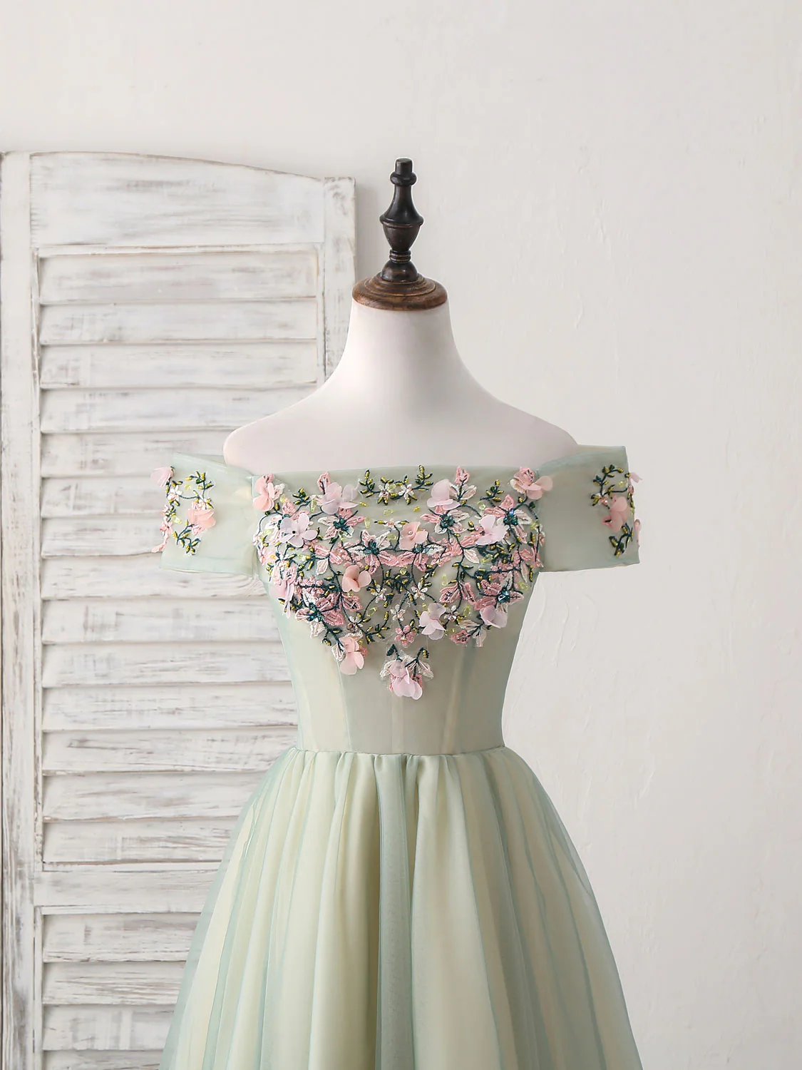 Green Tulle Lace Applique Short Prom Dress, Green Homecoming Dress - Deanwangkt