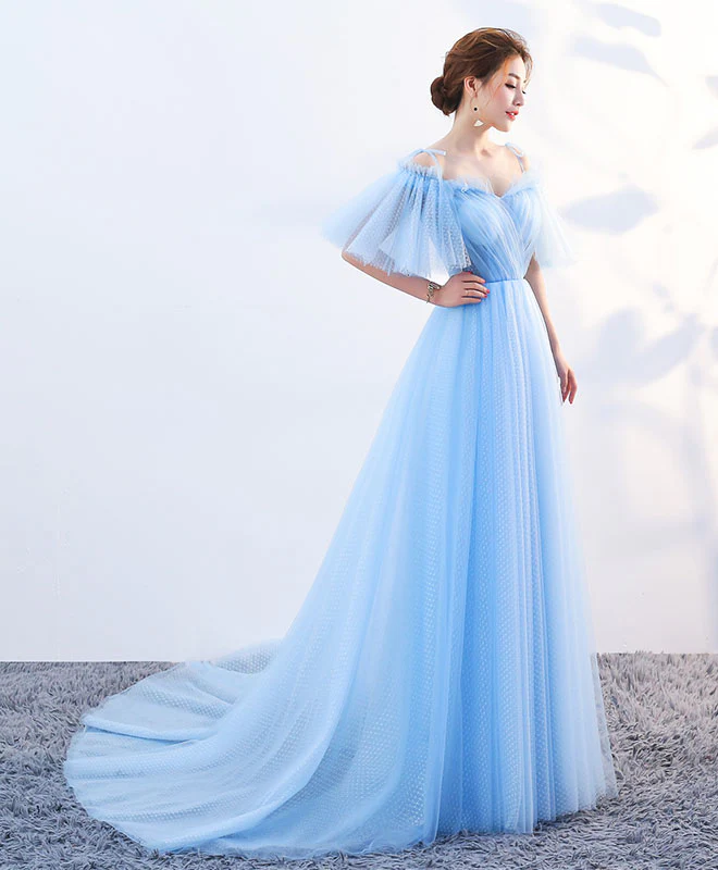 Stylish Sky Blue Tulle Long Prom Dress, Evening Dress - Deanwangkt
