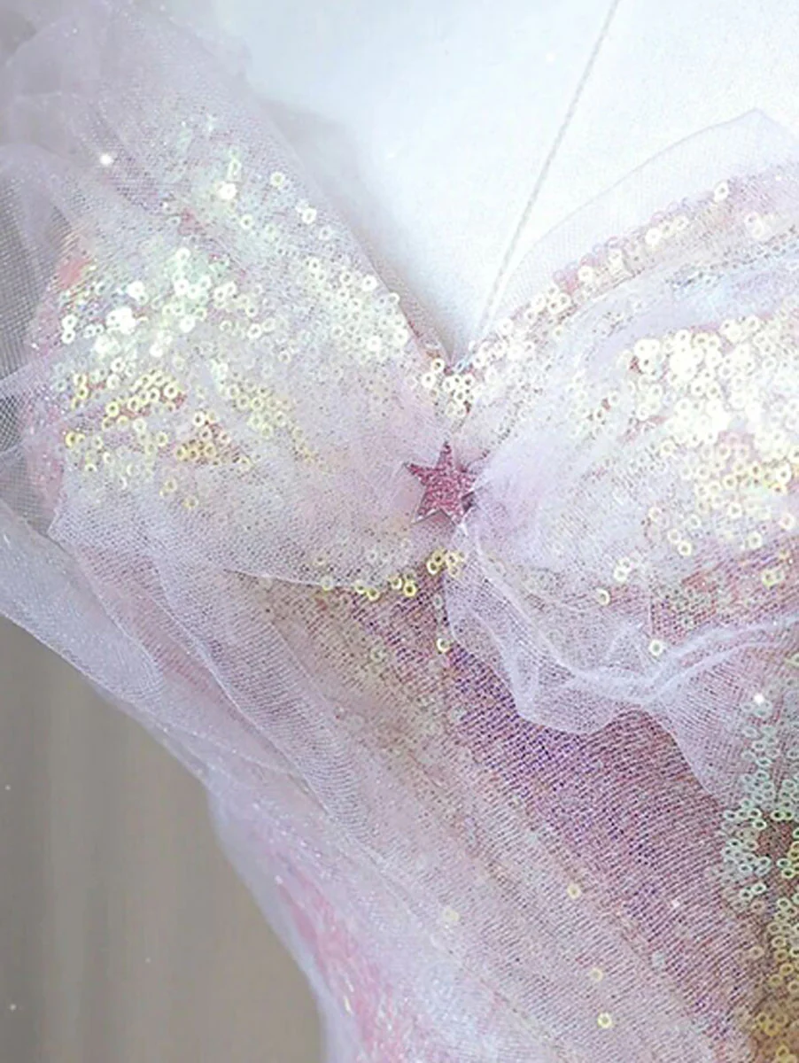 Unique Sweetheart Neck Tulle Sequin Long Prom Dress Tulle Party Dress - Deanwangkt
