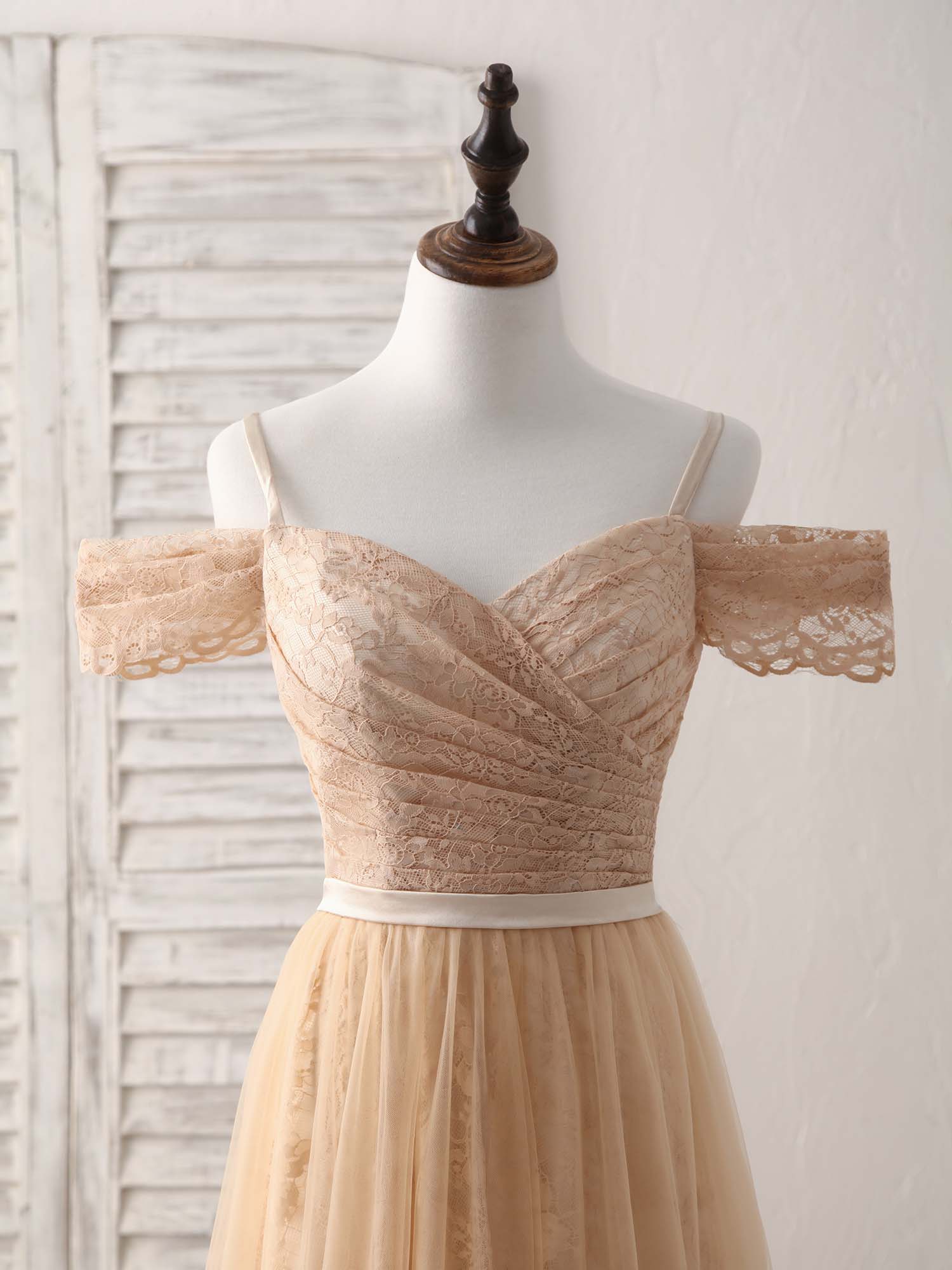 Champagne Tulle Long Bridesmaid Dress, Champagne Prom Dresses - Deanwangkt
