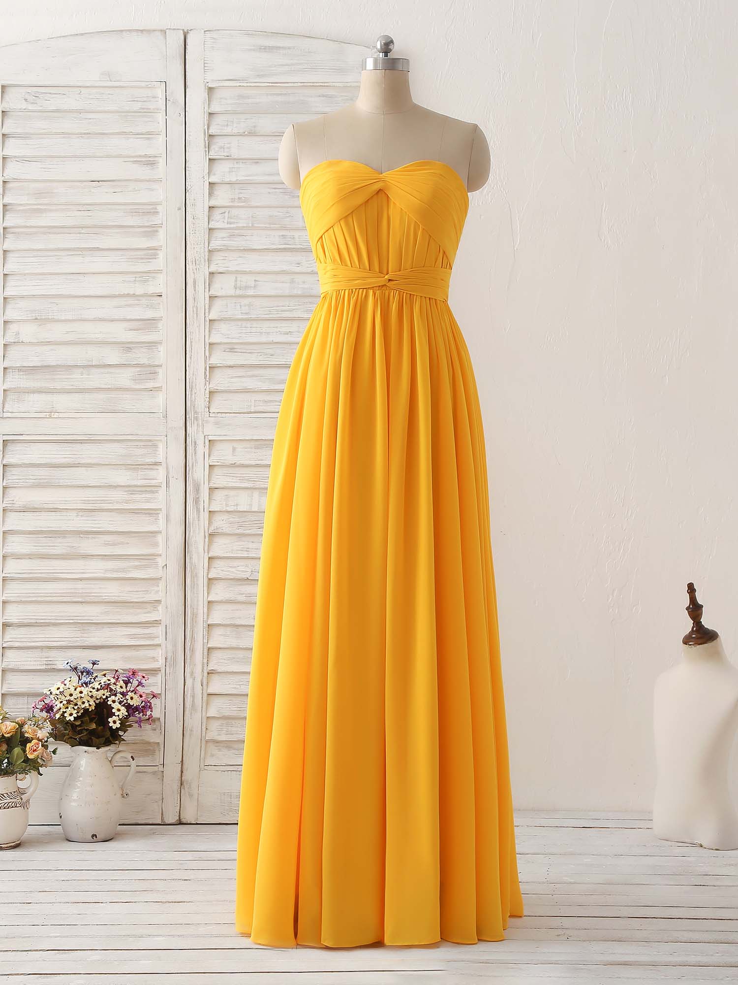 Simple Chiffon Yellow Long Prom Dress Simple Bridesmaid Dress - Deanwangkt