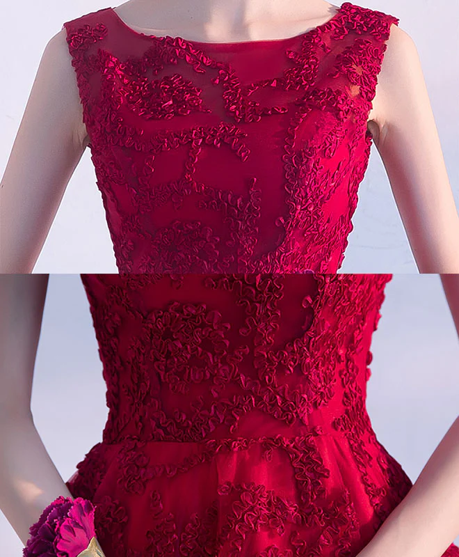 Burgundy High Low Short Prom Dress, Homecoming Dress - Deanwangkt