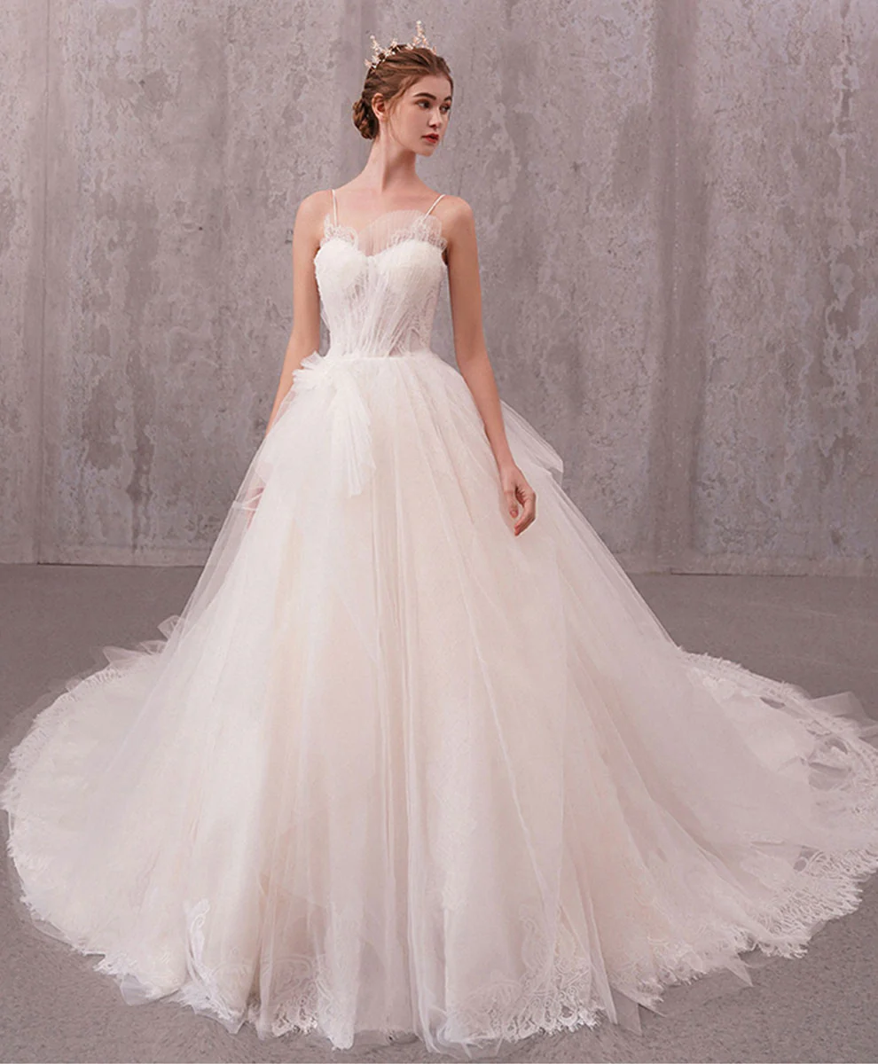 Elegant Sweetheart Tulle Lace Long Wedding Gown Bridal Dress - Deanwangkt
