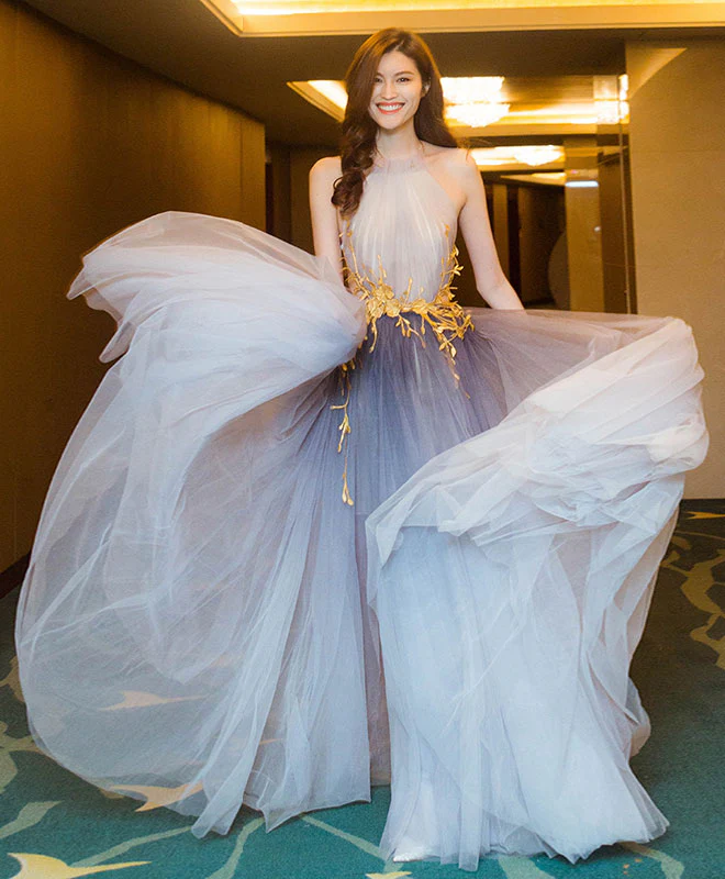 Stylish Tulle Lace Long Prom Dress, Lace Evening Dress - Deanwangkt