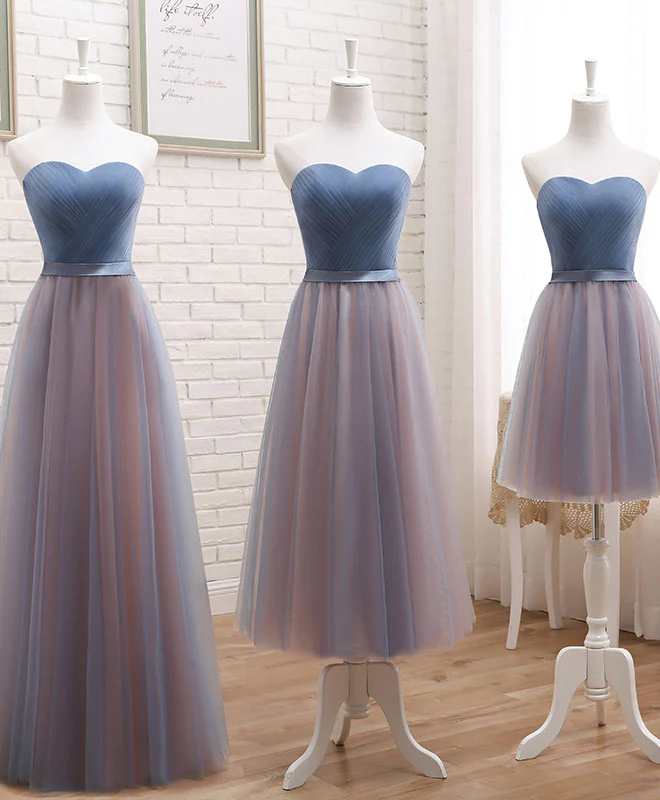 Cute Tulle Sweetheart Neck Prom Dress, Gray Blue Long Formal Dress - Deanwangkt