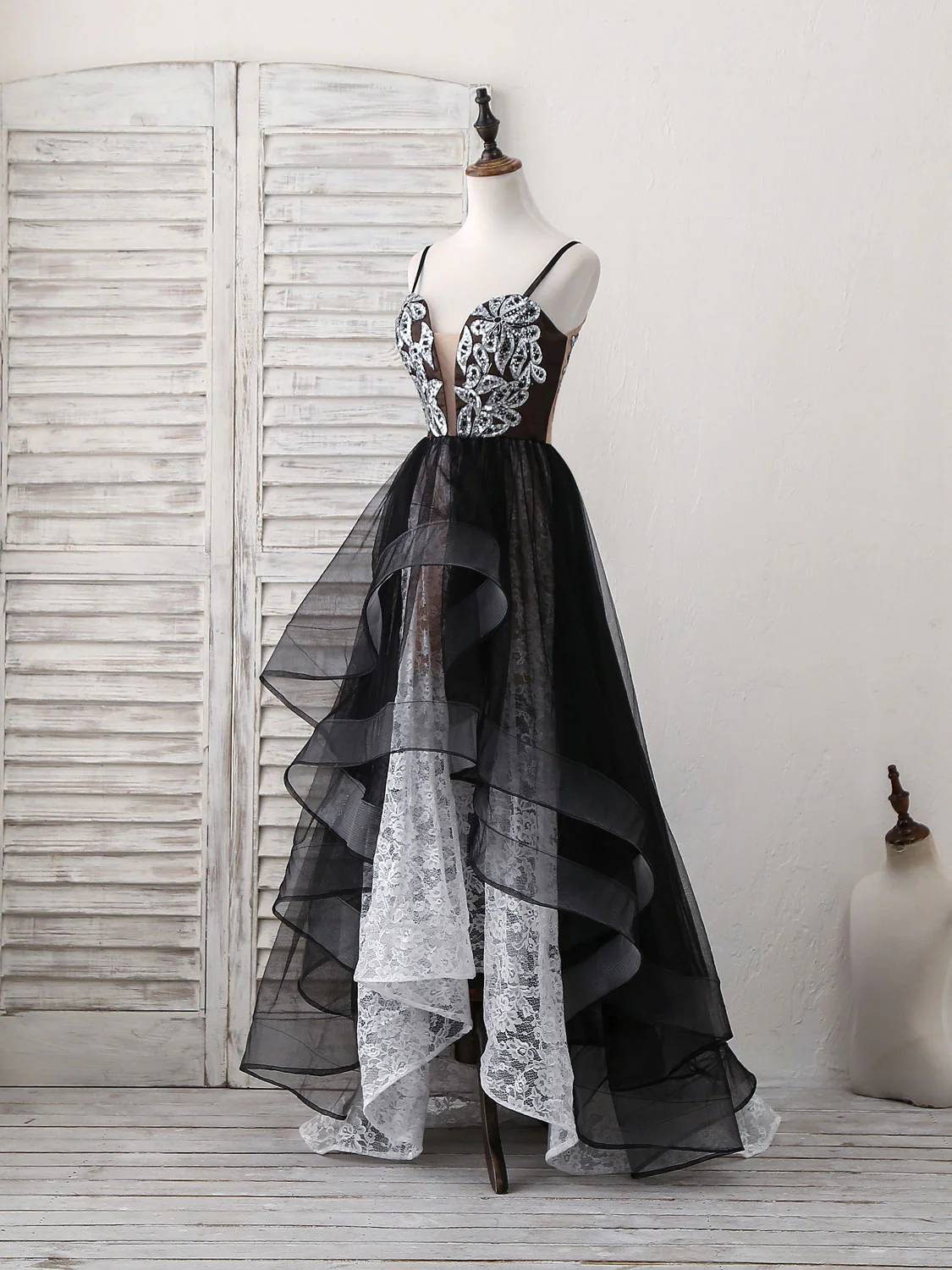 Black Sweetheart Neck Tulle Lace Long Prom Dress, Black Evening Dress - Deanwangkt