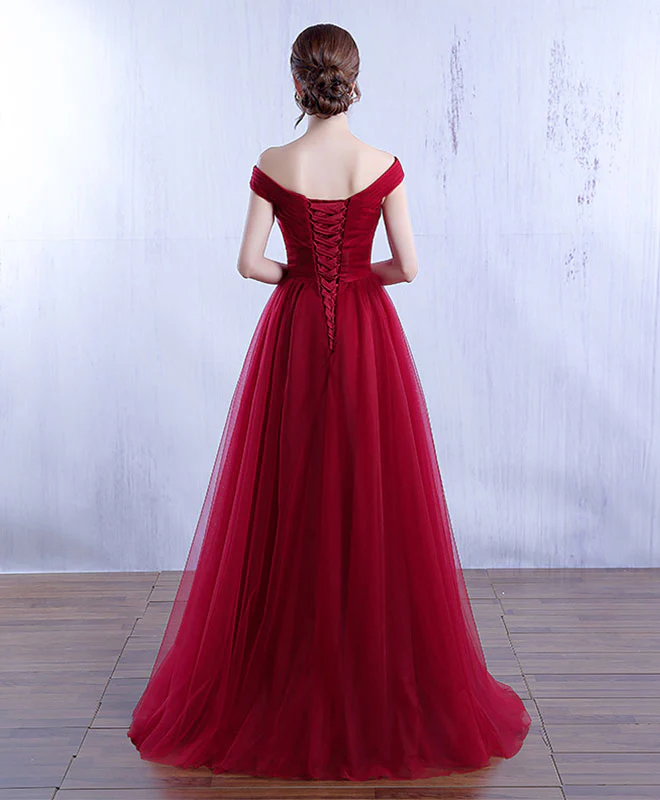 Simple V Neck Tulle A Line Long Prom Dress, Evening Dress - Deanwangkt