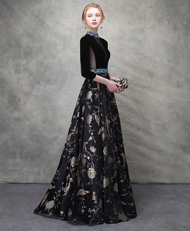 Unique Black Satin Long Prom Dress, Black Evening Dress - Deanwangkt