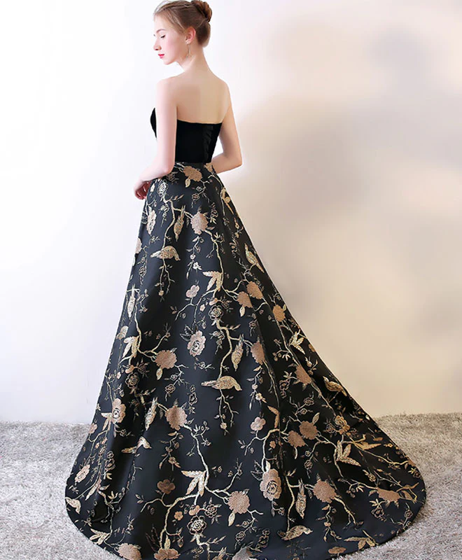 Black Sweetheart Neck Long Prom Dress, Black Evening Dress - Deanwangkt