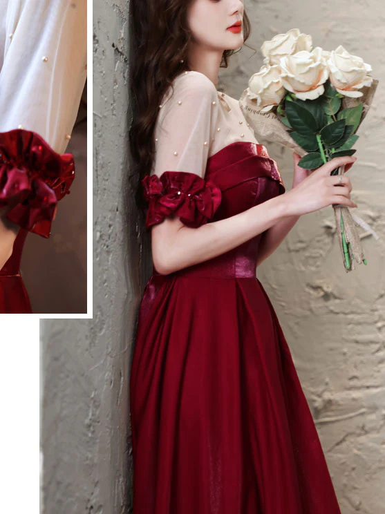 Burgundy Satin Long Prom Dress Burgundy Evening Dress - Deanwangkt