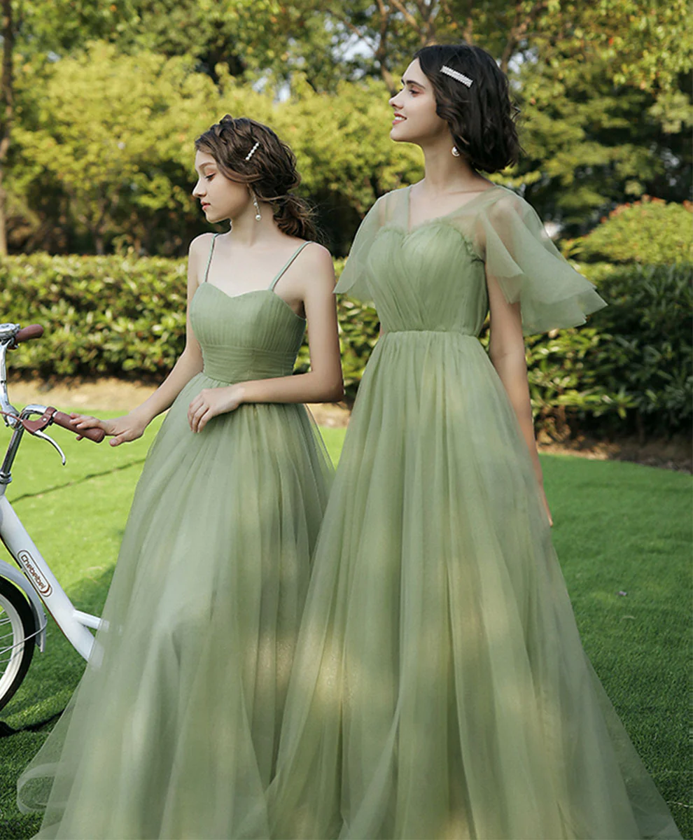 Simple Green Tulle Long Prom Dress, Green Formal Bridesmaid Dress - Deanwangkt