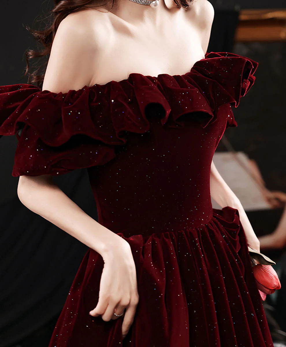 Simple Burgundy Velvet Long Prom Dress Burgundy Bridesmaid Dress - Deanwangkt