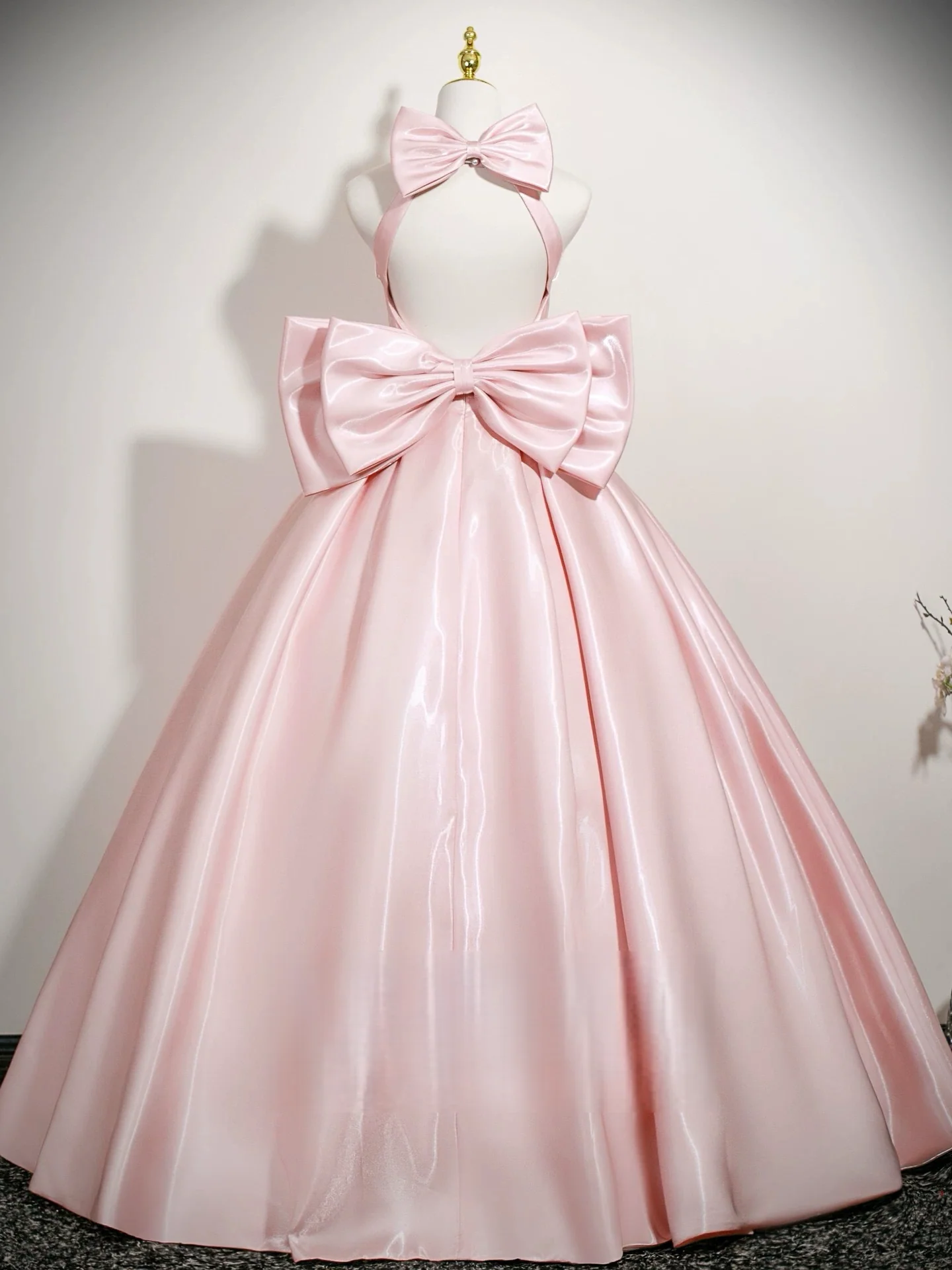 A-Line Satin Pink Long Prom Dress, Pink Long Evening Dress - Deanwangkt