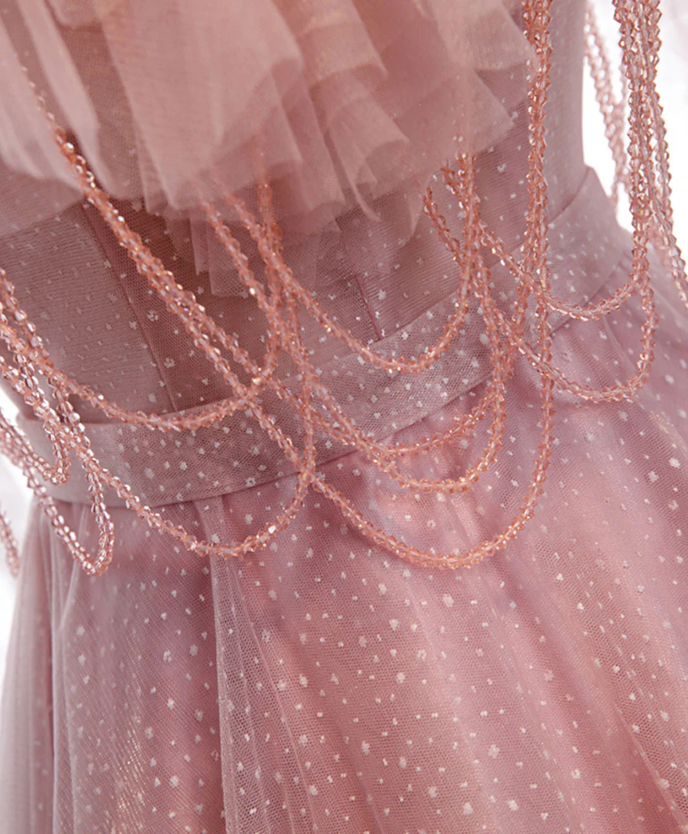 Pink Sweetheart Tulle Long Prom Dress Pink Tulle Formal Dress - Deanwangkt
