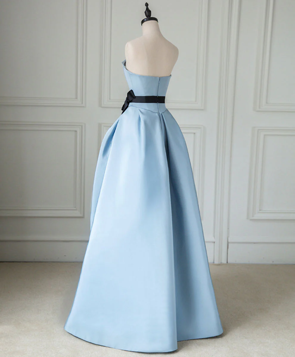 Simple Blue Satin Long Prom Dress, Blue Long Evening Dress - Deanwangkt