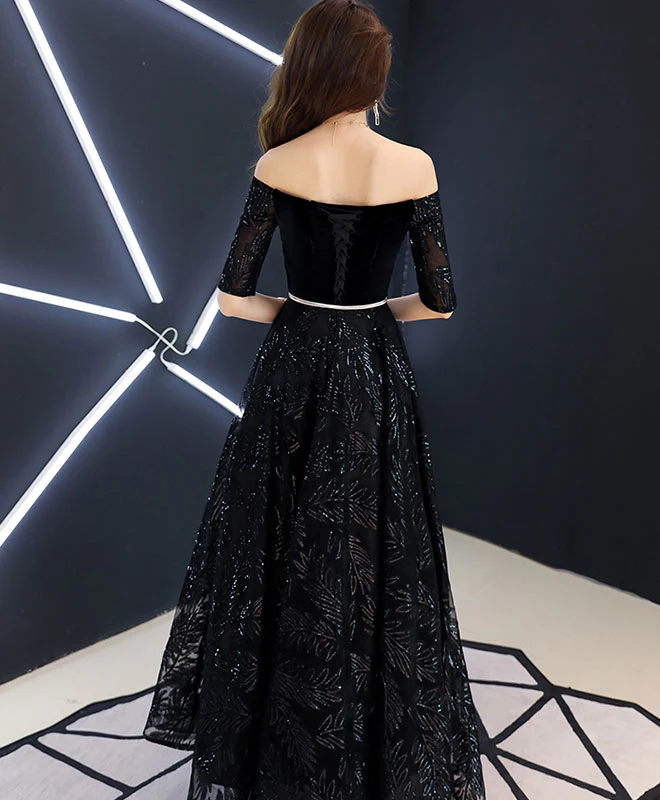 Unique Black Lace Long Prom Dress, Black Lace Evening Dress - Deanwangkt