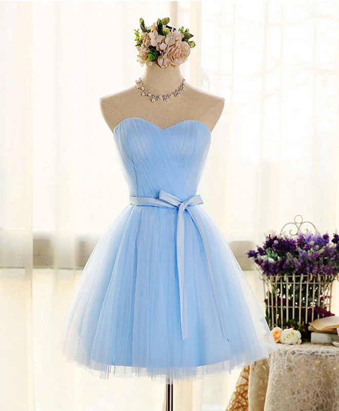 Cute Sweetheart Neck Tulle Short Prom Dress, Pink Bridesmaid Dress - Deanwangkt