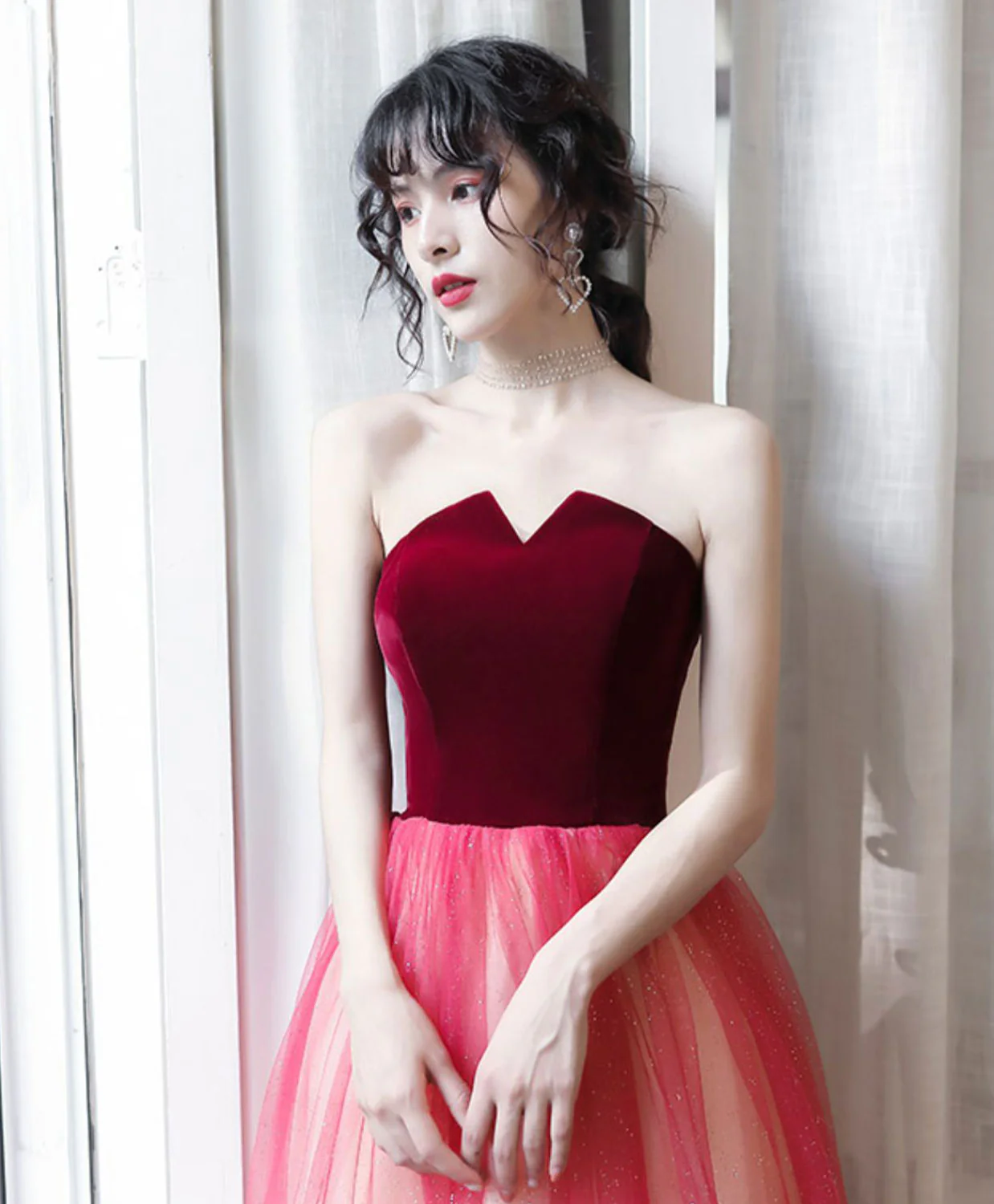 Unique A Line Burgundy Long Prom Dress, Burgundy Long Evening Dress - Deanwangkt
