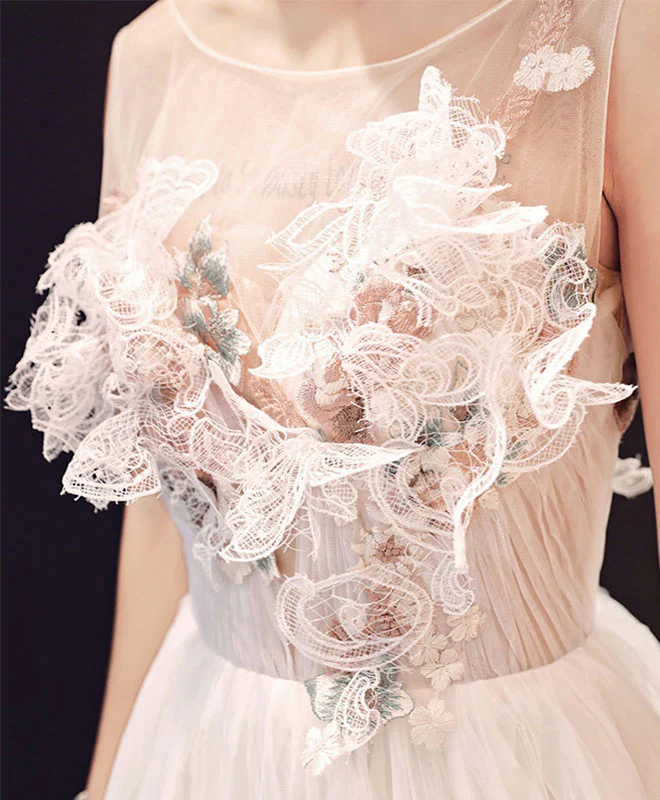 Champagne Lace Tulle Long Prom Dress, Evening Dress - Deanwangkt